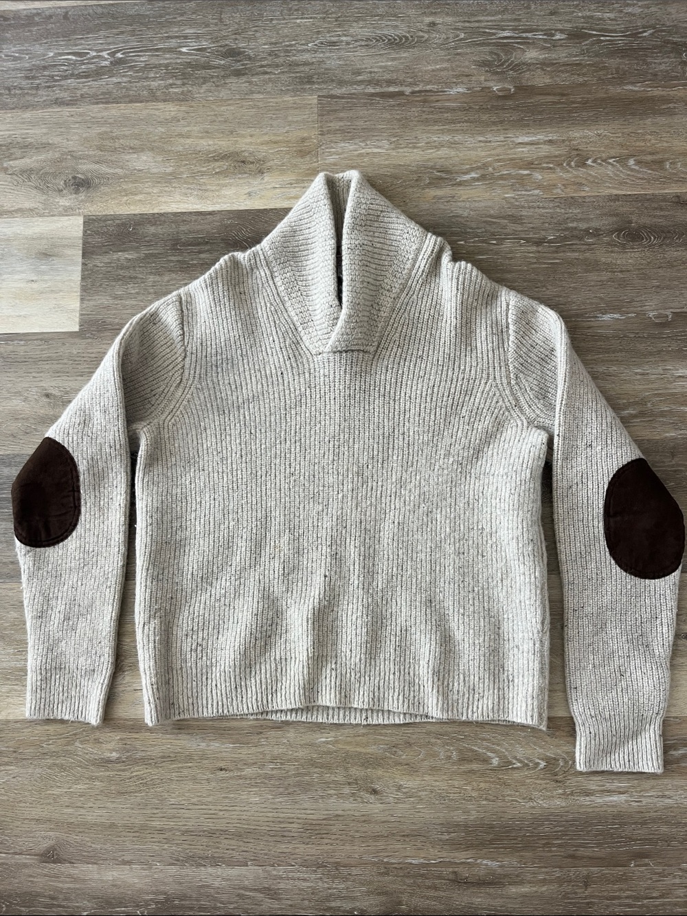 Wallace & Barnes Men’s Shawl Pullover 100% Shetland Wool Sweater Tan Size XL